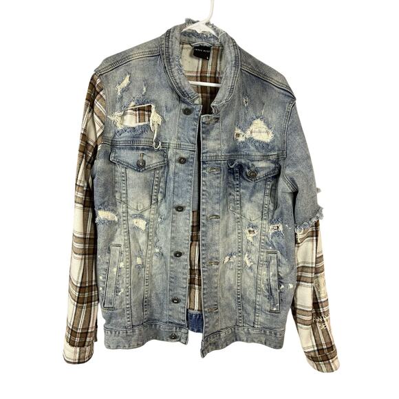 Vintage Smoke Rise Denim Jacket Men's Medium - Distressed Jean Flannel - Picture 1 of 8